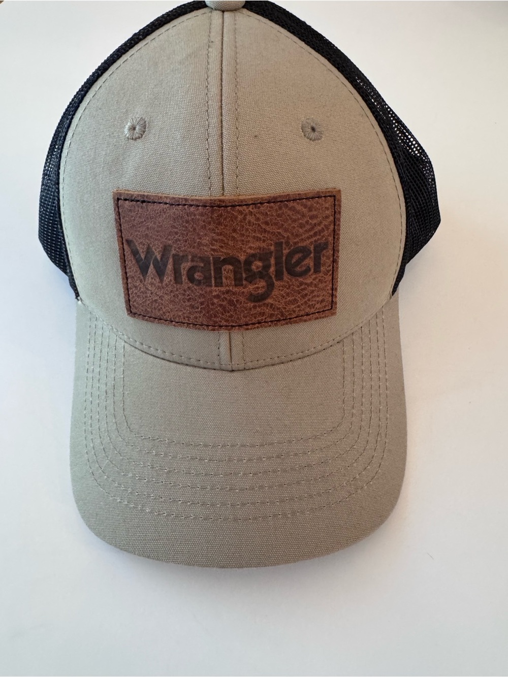 Wrangler Khaki and Black Hat with Leather Patch
